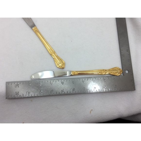 2 Vintage Excel Alcinda Gold Electroplate Dinner Knives 25046 Knife - Picture 3 of 4